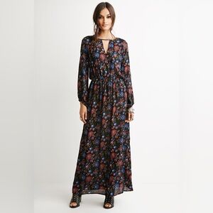FORVER21 Black Multi‎ Floral Keyhole Maxi Flowy Dress Small S 4 6